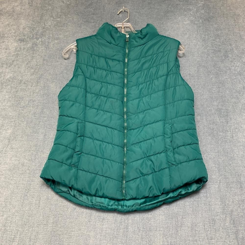 Aeropostale Puffer Vest Womens L Green Lined Winter Mock Neck Outdoor Full Zip